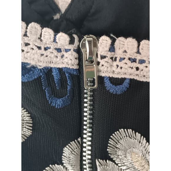 New Lulus XS Navy Blue Floral Embroidered Lace Trim Mini Dress Party - Picture 15 of 16